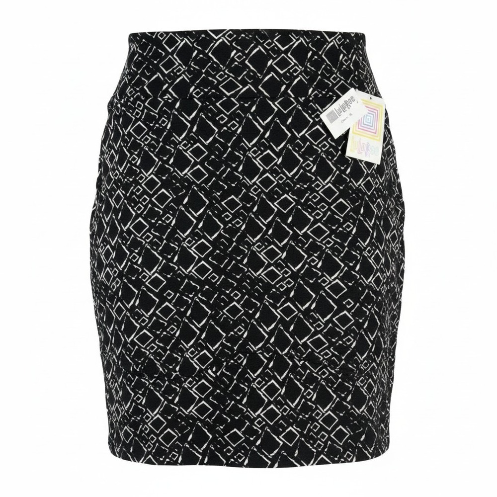 LuLaRoe Cassie Pencil Skirt Black White Geometric Diamond Print Stretch New XL